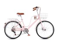Bicicletta ibrida Cruiser per ragazze, 7 velocità, Urban Commuter con cestino anteriore e portapacchi posteriore, freni a disco doppi per una guida sicura