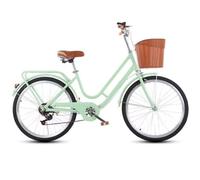 Bicicletta ibrida cruiser per ragazze e donne, 6 velocità, bici da pendolare, con cestino anteriore e portapacchi posteriore, freni sensibili per una guida sicura