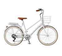 Bicicletta ibrida Cruiser per ragazze e donne, 6 velocità, con cestino anteriore e portapacchi posteriore, freni sensibili per una guida sicura