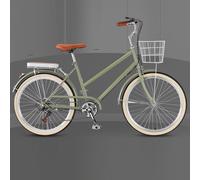 Bicicletta ibrida Cruiser per ragazze e donne, 6 velocità, con cestino anteriore e portapacchi posteriore, freni sensibili per una guida sicura