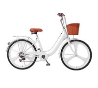 Bicicletta ibrida da donna, 7 marce, con telaio a doppio fascio, freni sensibili, cestino anteriore e portapacchi posteriore, per viaggi
