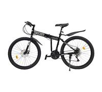 Bicicletta leggera e veloce, Bici pieghevole da montagna da 26", 21 velocità, freni a disco meccanici anteriori e posteriori, nera/bianca