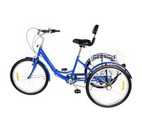 Bicicletta leggera e veloce, Triciclo pieghevole for adulti da 24 pollici a 7 velocità con schienale e cestino regolabile blu
