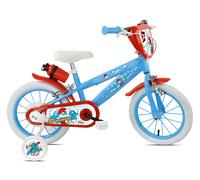 Bicicletta per Bambini 14" MTB a 2 Freni e Stabilizzatori Puffi Azzurro e Rosso