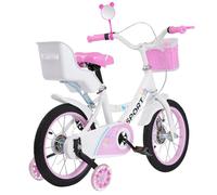 Bicicletta per bambini da 14", con ruota ausiliaria, per bambini dai 5 agli 8 anni, ragazzi e ragazze, altezza regolabile, per allenamento all'aperto, sedili posteriori, specchi da 14", colore: bianco