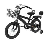 Bicicletta per bambini dai 3 anni in su, 14 pollici, con cestino, ruote di supporto e sedile posteriore con schienale, altezza del sedile regolabile, bici da città per bambini dai 3 ai 7 anni (nero)