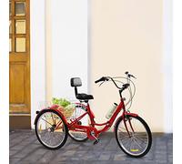 Bicicletta pieghevole per adulti da 24 pollici 7 velocità adulto triciclo bicicletta con schienale e cestino per la spesa per adulti e anziani (rosso)