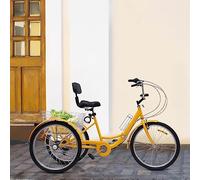 Bicicletta pieghevole per adulti da 24 pollici 7 velocità adulto triciclo bicicletta con schienale e cestino per la spesa per adulti e anziani (giallo)