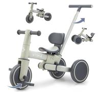 Bicicletta senza pedali da 1 anno, triciclo 5 in 1 con barra di spinta per bambini, bicicletta senza pedali per bambini piccoli, regalo per bambini e bambine