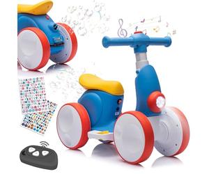 Bicicletta Senza Pedali Elettrica con Macchina per Bolle per Bambini e Bambine di 1-4 Anni, 4 in 1 Giocattoli per Bambini con Musica, Luci LED, Regalo per Compleanno, Natale, Rosso-blu