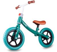 Bicicletta senza pedali verde con sedile regolabile e manubrio ruote 12 pollici