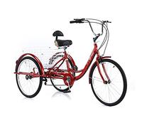 Bicicletta Tre Ruote Esterno 24 Pollici, Triciclo, Triciclo Principianti, Biciclette 7 velocità con Altezza Regolabile e Cestino Posteriore Donne e Uomini - Pedalata ciclistica Rossa