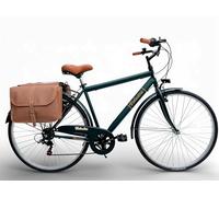 Bicicletta Uomo 28" Passeggio Verde Vintage Velodia Bici da Città con Cambio Shimano · Comoda e Robusta · Perfetta per Spostamenti Quotidiani e Tempo Libero · Stile Retrò (Borse Posteriori Marroni)