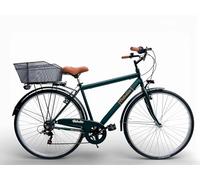 Bicicletta Uomo 28" Passeggio Verde Vintage Velodia Bici da Città con Cambio Shimano · Comoda e Robusta · Perfetta per Spostamenti Quotidiani e Tempo Libero · Stile Retrò (Cestino Posteriore in Ferro)