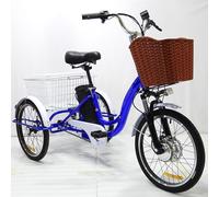 Biciclette A 3 Ruote per Adulti, Triciclo da 20" A 7 velocità per Anziani, Bicicletta Cruiser con 2 Cestini, Bicicletta per La Spesa Adatta Sia A Uomini Che A Donne, Autonomia 35-45 km Blue