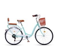 Biciclette ibride a 7 velocità per donne e uomini, bicicletta da città con telaio basso, sedile posteriore in spugna, doppi freni, bici da pendolare con pedali, parafanghi anteriori e posteriori