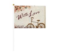 Biciclette sotto il cuore albero romantiche 6 confezioni & 10 bandiere da sventolare a mano, bandiere palmare su bastone, per sfilate, feste, bar, compleanni