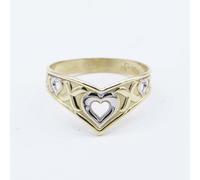 Bicolore Cuore & Baci Osso a Forchetta Anello Vero 10K Giallo Oro Bianco