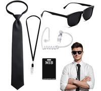BICUIYIT Agente Costume Accessori, Spy Costume Set | Accessori Completi per Servizio Segreto con Occhiali Neri, Cravatta, Porta Carte e Auricolare per Feste e Cosplay