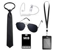 BICUIYIT Agente Costume Accessori, Spy Costume Set | Accessori Completi per Servizio Segreto con Occhiali Neri, Cravatta, Porta Carte e Auricolare per Feste e Cosplay (Set B)