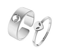 bicup Anello Anelli Gioielli Donna Uomo Anello Alien Anello Abbinato Alternativo Per Alien Can Anello Regolabile Argento Ridimensionabile, Resizable, silver