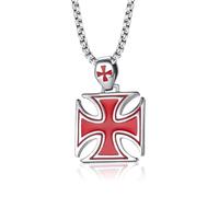 bicup Collana Uomo Donna Gioielli Ciondolo Pendente Necklace Collana Uomo Rosso Ferro Cavaliere Kinghts Templare Ciondolo Crociato Rosso