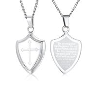 bicup Collana Uomo Donna Gioielli Ciondolo Pendente Necklace Uomini Scudo Forma Croce Ciondolo Collana In Essere Forte E Coraggioso Bibbia Versetto Cristiano