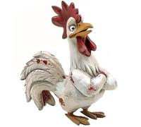 Bicuzat Funny White Rooster Statue, Resin Table Art Sculpture Funny Rooster Figurine Decoration, Rustic Country Tabletop Decoration, Farm Animal Kitchen Countertop Ornament, 6 Inches Tall-A