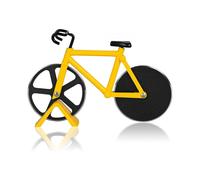 Bicycle pizza roller, bicycle shaped pizza cutter, double stainless steel pizza cutter with non-stick coating, yellow bicycle ultra sharp blade