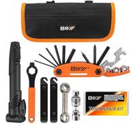 Bicycle Repair Bag With Tire Pump, Portable Tool Kit for Camping Travel - Bike Glueless Patches, Maintenance Essentials All in One Safety Kit