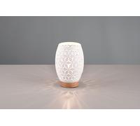 BIDAR LAMPADA DA TAVOLO METALLO BIANCO TAGLIO LASER CON INSERTO IN LEGNO H. 21,5CM 1 LUCE ATTACCO E27