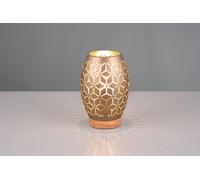 BIDAR LAMPADA DA TAVOLO METALLO CAFFE' TAGLIO LASER CON INSERTO IN LEGNO H. 21,5CM 1 LUCE ATTACCO E27