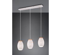 BIDAR SOSPENSIONE 3 DIFFUSORI METALLO BIANCO TAGLIO LASER CON INSERTO IN LEGNO L. 71CM ATTACCO E27