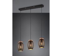 BIDAR SOSPENSIONE 3 DIFFUSORI METALLO NERO E ORO TAGLIO LASER CON INSERTO IN LEGNO L. 71CM ATTACCO E27