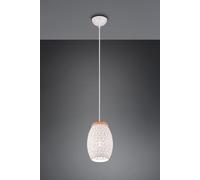 BIDAR SOSPENSIONE METALLO BIANCO TAGLIO LASER CON INSERTO IN LEGNO D. 15CM 1 LUCE ATTACCO E27