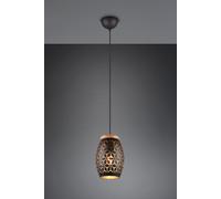 BIDAR SOSPENSIONE METALLO NERO E ORO TAGLIO LASER CON INSERTO IN LEGNO D. 15CM 1 LUCE ATTACCO E27