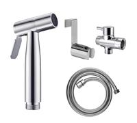 Bidet doccetta a mano in acciaio inox, set per bidet, doccetta con tubo e valvola G1/2" per WC, set di spruzzo per pannolini in tessuto, con dispenser per rubinetto, tubo a molla, supporto da parete