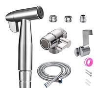 Bidet doccia a mano in acciaio inox, doccia musulmana in acciaio inox e kit di spruzzo per pannolini per bambini, con erogatore per rubinetto, tubo flessibile e gancio o supporto a parete