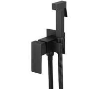 Bidet per acqua calda e fredda, attacco spruzzatore WC, testa quadrata in lega di zinco, tubo flessibile con montaggio nascosto, kit incluso, nero