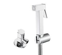 Bidet portatile manuale, Spruzzatore for bidet for WC in ottone con tubo flessibile in acciaio inossidabile argento quadrato da parete