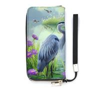 Biding Time - Portafoglio sottile da donna con grande airone blu, borsetta lunga e carina, pochette da polso, porta carte, Stile:, 20x10.5cm