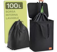 Bidone 100L Raccoglitore di Bottiglie - per Riciclabili & Vetro - Doppie Maniglie - Cordoncino Sicuro - Impermeabile con Borsa da Trasporto - per Cucina & Balcone