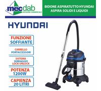 Bidone Aspiratutto Aspira Solidi e Liquidi 1200W 20L in Acciaio Inox Hyundai