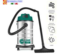 Bidone Aspiratutto Aspirapolvere Solidi Liquidi 1400W 30L Con Ruote Acciaio Kit
