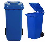 Bidone carrellato blu pattumiera per raccolta differenziata rifiuti 120 Lt con r