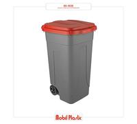 BIDONE CARRELLATO LT.80 GRIGIO COPERCHIO ROSSO