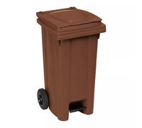 Bidone carrello immondizia spazzatura con pedale e ruote 120 lt Marrone