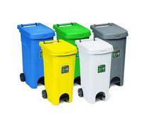 Bidone pattumiera carrellato in resina con anello fermasacco e pedale 80 lt. per raccolta differenziata URBAN ECO SYSTEM