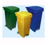 Bidone Pattumiera In Plastica Quadro Con Ruote E Pedale Colore Giallo 80 Lt.