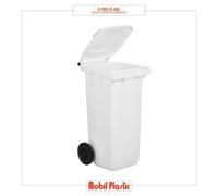 Mobil Plastic Bidone carrellato a due ruote per raccolta differenziata realizzato in PEHD (Polietilene ad alta densità) - Capacità 120 litri - Bianco - bianco plastica 1/120/5-BIL
